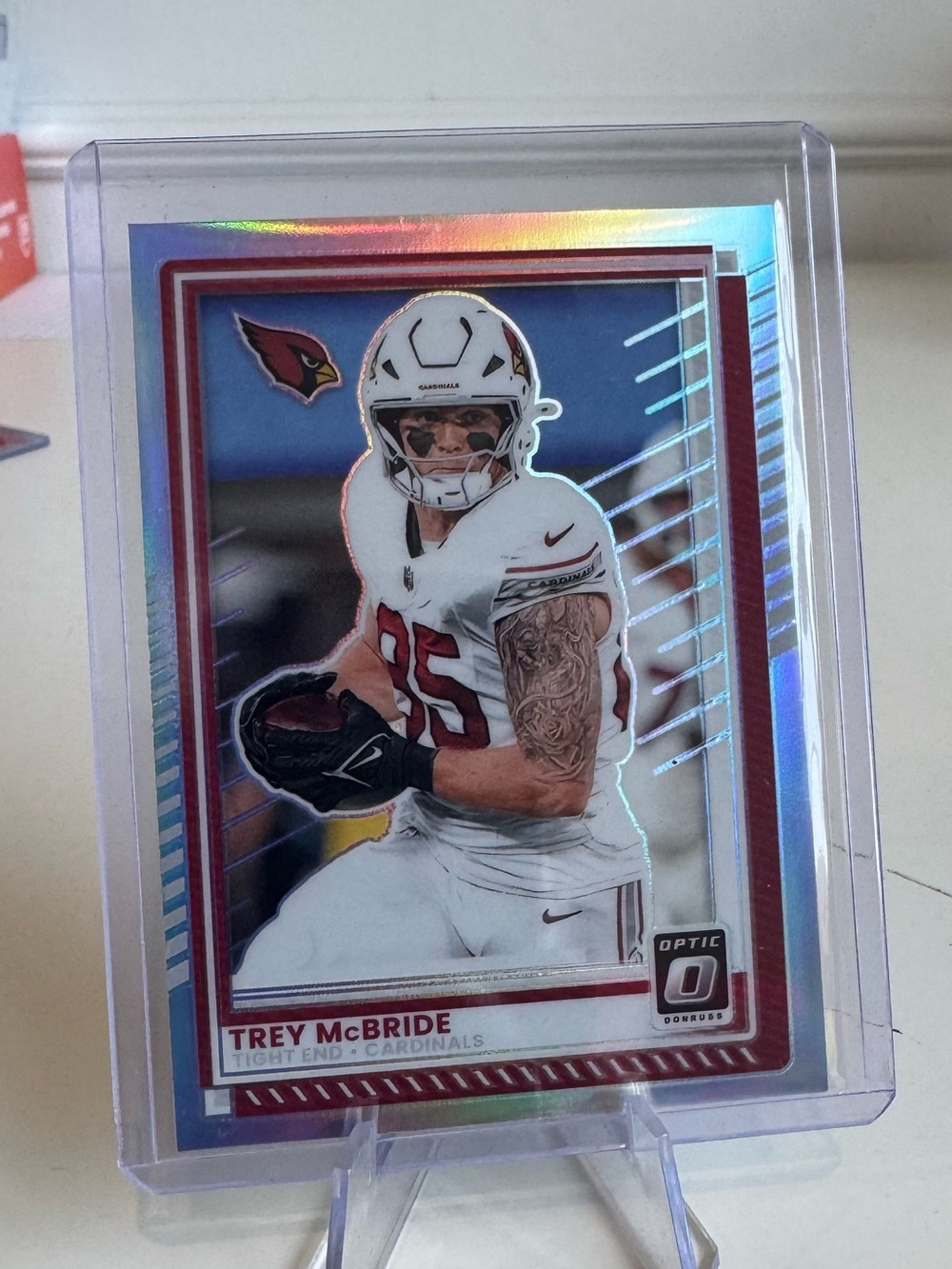 🔥 2025 Trey McBride Panini Donruss Optic Silver Prizm Card. Arizona Cardinals